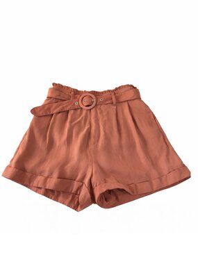 Sadie & Sage Dunes Paper Bag Belted Shorts – Rust Terracotta – Size S - NWT